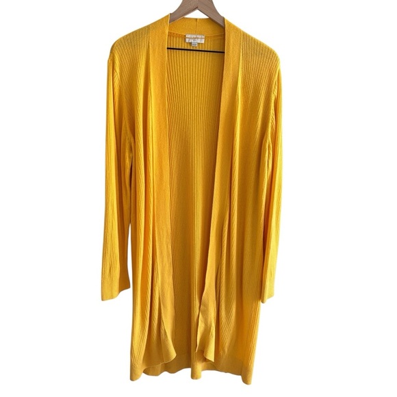 Loft Long Ribbed Knit Yellow Duster Cardigan Casual Boho Stretch Layering XXL - Picture 1 of 16